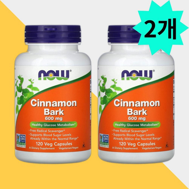 나우푸드 Cinnamon Bark 2병 계피 껍질 추출물 600mg 120정 쿠마론, 2개