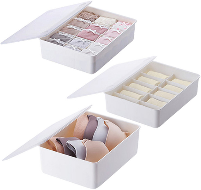 모든집 국산 안심소재 양말 속옷 정리함 5p세트, 1칸(1개)+10칸(2개)+15칸(2개), 1세트, 속옷_아이보리+투명덮개