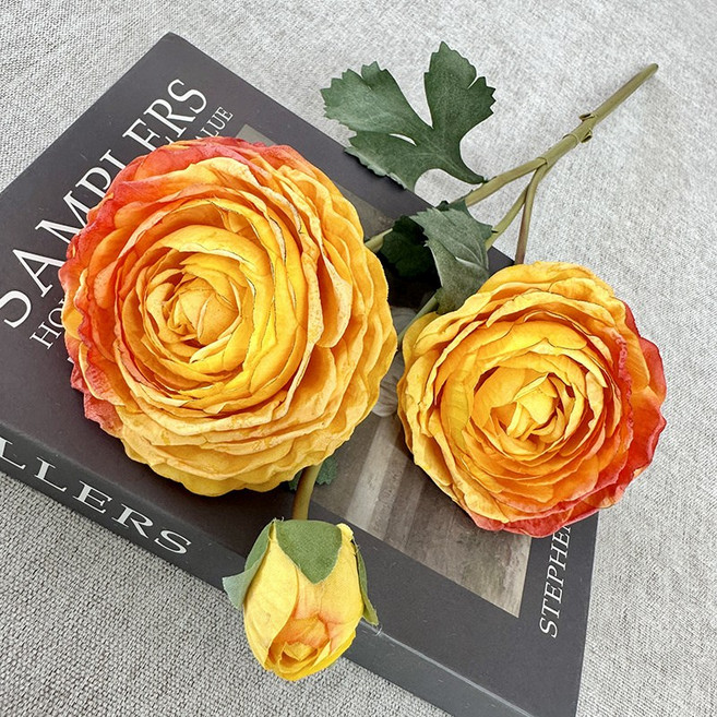 廠家直售3頭天山雪蓮仿真花家居花藝擺件民宿酒店裝飾婚慶手捧花, 1件, 黃色:1個