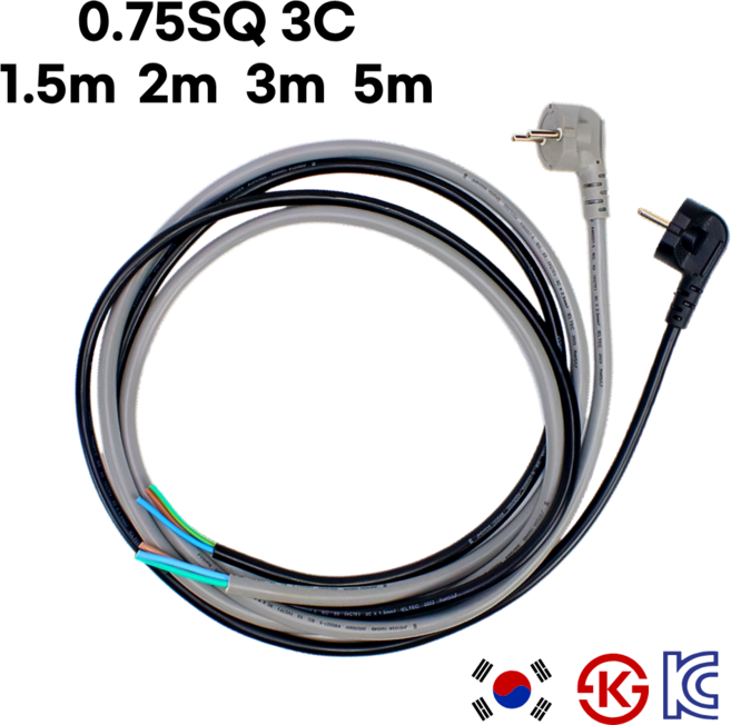 국산 AC 전원 케이블 0.75SQ 3C 220V 전기코드선 1.5m 2m 3m 5m, 1개, 블랙