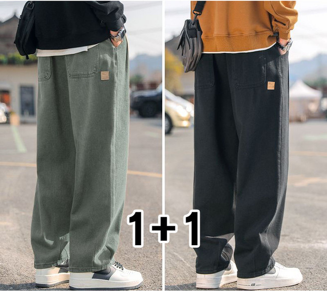 1+1 남자 봄가을 캐주얼 팬츠 루즈핏 카고 바지 캐주얼 기질 일자 와이드 통바지 슬림핏 트레이닝 바지 WMY