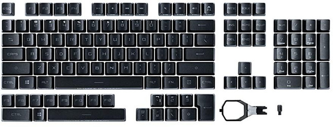 ASUS ROG RX PBT 키캡 세트 프리미엄 내구성 있는 PBT 소재 키캡 짧은 스템과 중간 높이 프로파일 더 나은 클릭 안정성과 긴 수명 제공