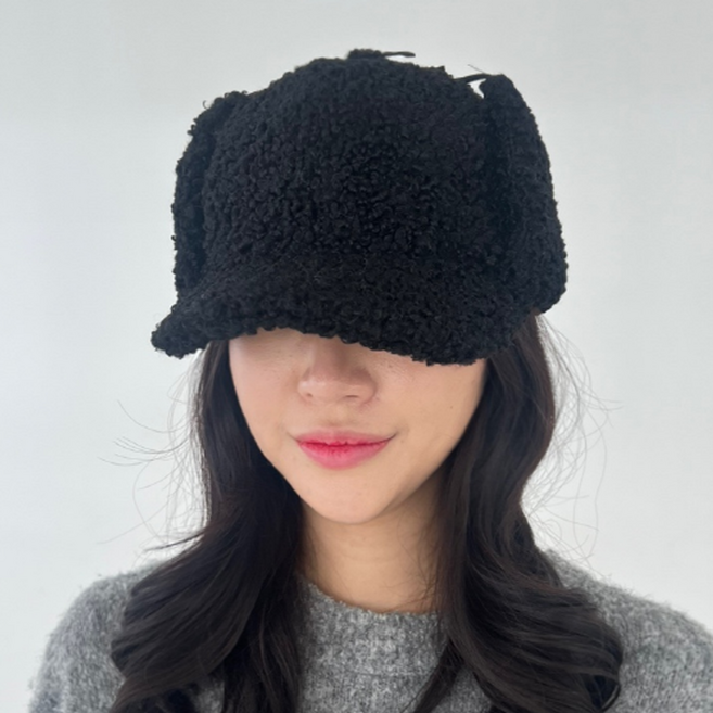 디베일 뽀글이 귀달이 볼캡 리본 겨울 트루퍼햇 귀덮는 스키장 털 방한 군밤모자