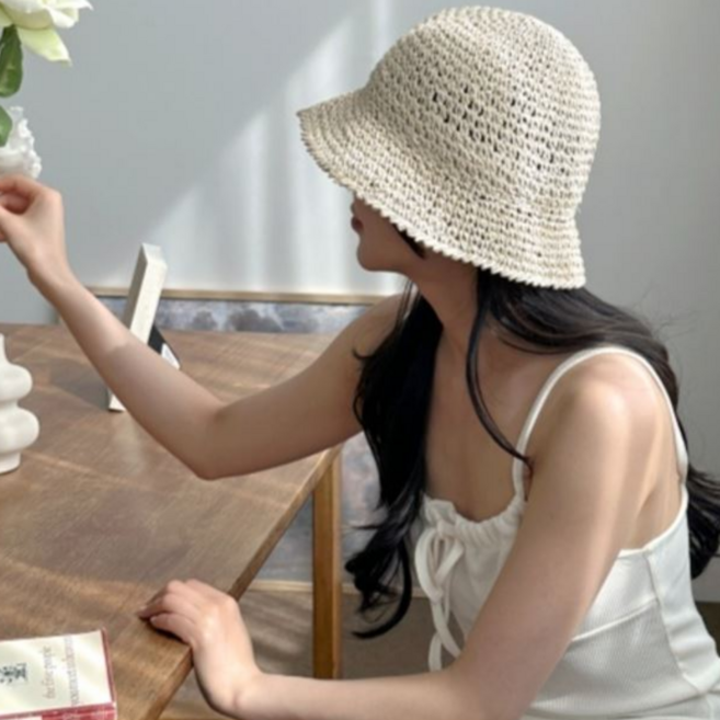 자외선차단 라탄 썬햇 휴가 비치햇 데일리 벙거지 챙모자