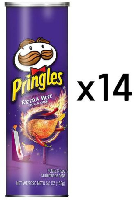 프링글스 엑스트라 핫 감자칩 158g x 14팩 칠리 앤 라임 Pringles Extra Hot Potato Chips, 14팩 158g, 없음