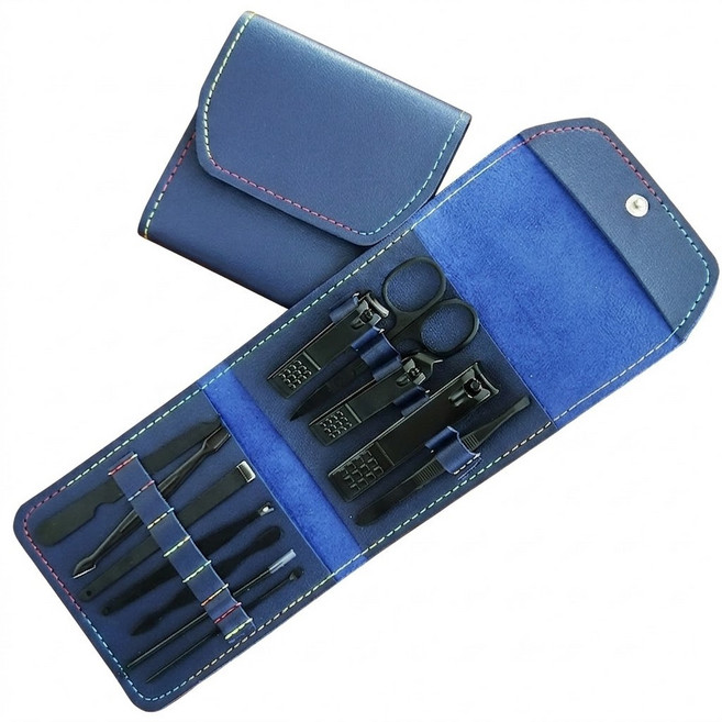 센티브 가죽케이스 손톱깎이 네일케어 12종 세트, 1개, 스틸블루