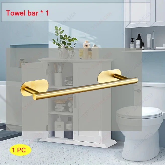 접착 수건 걸이 후크 화장지 홀더 반지 욕실 액세서리 세트 스테인레스 스틸 벽 마운트, 15 Gold - 1PCS