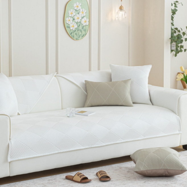 브루잇 촉감좋은 미끄럼방지 고정 쇼파패드 쇼파커버, 1개, 사선 패턴 화이트