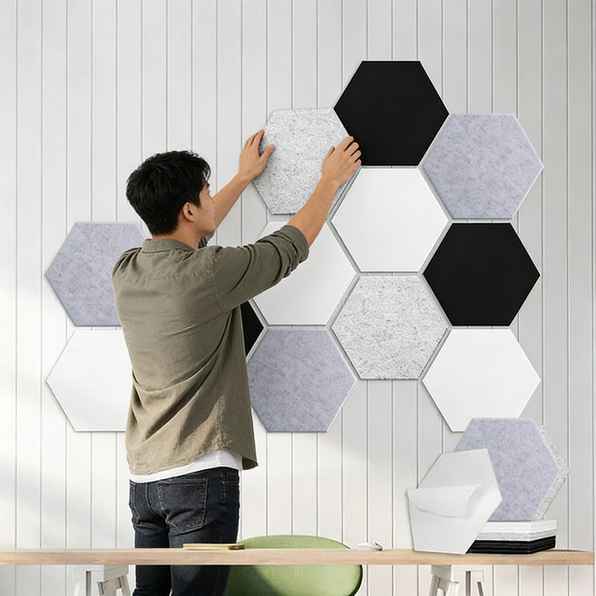 Tixpra 게시판 알림판 환경판 접착식 방음판 원룸 오피스텔 아파트 정사각형 방음판 흡음재, 12개, 블랙