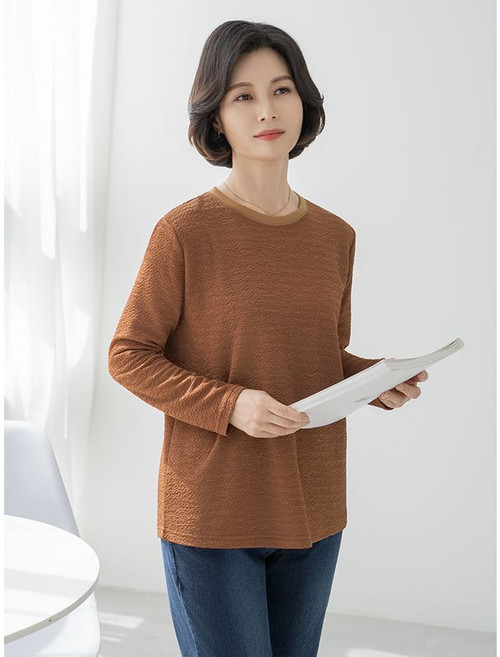 마담4060 엄마옷 데일리 중년여성 티셔츠올록볼록무지-FTE2509005-