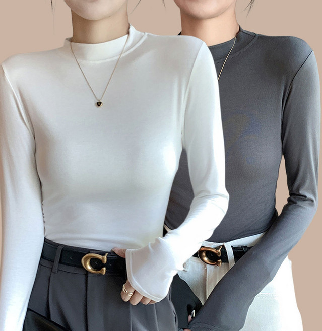 별맘 여성 반목티 슬림 반폴라 긴팔티셔츠 2종세트