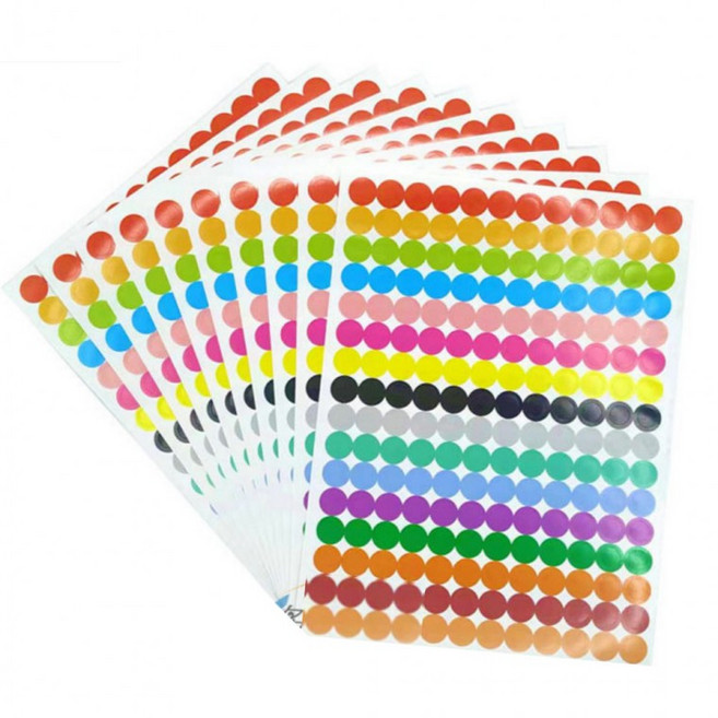 1920개입 미니 16색 도트 원형 스티커 6mm 10매, 1세트, 혼합(S590-06) 1920개입