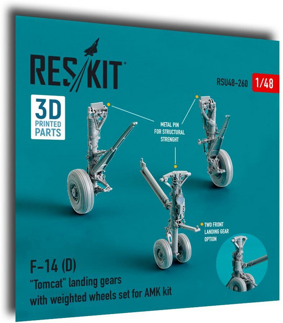 Reskit RSU48-0260 1/48 F-14 (D) Tomcat 랜딩 기어 AMK 키트용 가중 휠 세트 (레진 및 3D 프린팅) 229833, Reskit RSU48-0260 1/48 F-14 D