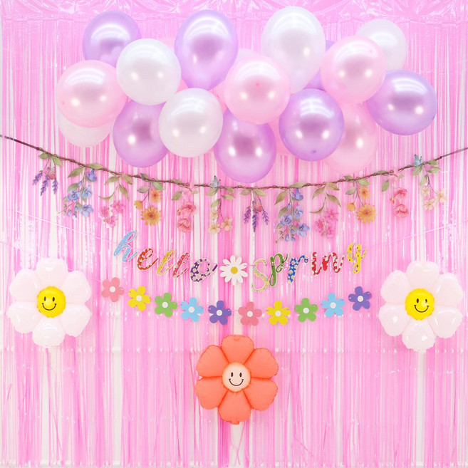 파티짱 스프링 봄 가랜드 풍선 세트 유치원 어린이집 장식 소품, 1개, 풍선 커튼 세트(핑크/플라워패턴)