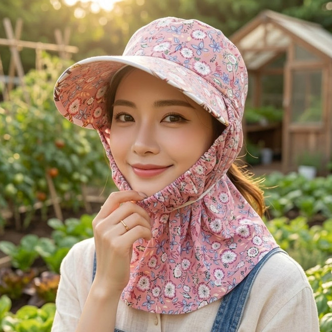티앤비 햇빛가리개 농사 작업 썬캡 꽃무늬 모자