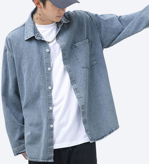 가르크시 남녀공용 루즈핏 데님 워싱 남방 오버 셔츠