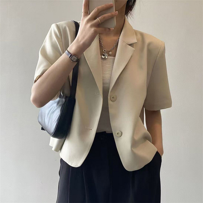 여름 여성 패션 고급 반팔 정장 캐주얼 데일리룩 정장 재킷 코트 루즈핏 빅 사이즈 오피스룩 정장