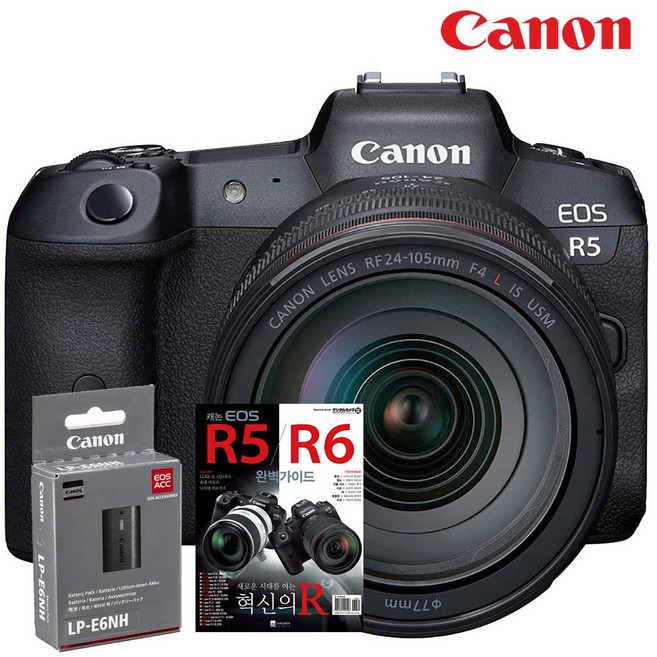 (캐논천국) 정품 EOS R5 + RF 24-105mm F4L +완벽가이드북+추가정품배터리+새상품/빛배송, EOS R5 + RF 24-105 F4L