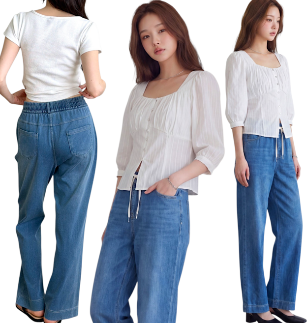 세미 부츠컷 와이드 밴딩 청바지