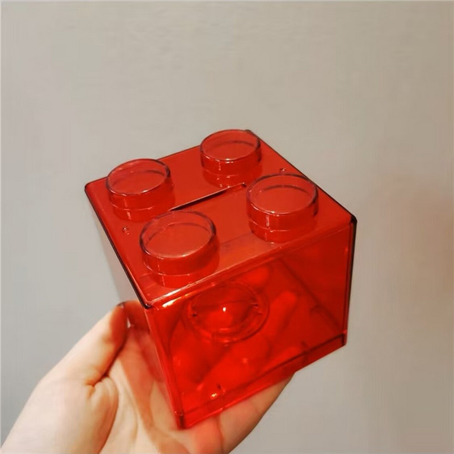 積木造型存錢筒 創意疊疊樂收納盒 9x9x9公分 多色透明塑膠儲蓄罐 居家擺飾, 紅色, 1個