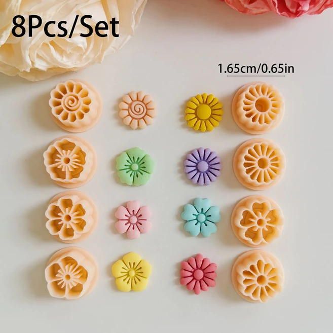 봄꽃 스터드 폴리머 클레이 커터 여러 DIY 귀걸이에 대한 절단 금형 3d 인쇄 점토 도구 만들기, 05 C057-8Pcs