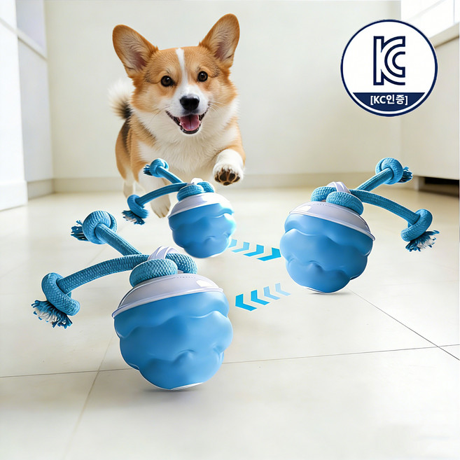 움직이는 강아지 장난감 자동 공 소리나는 회전 터그놀이, 1개, 푸른색