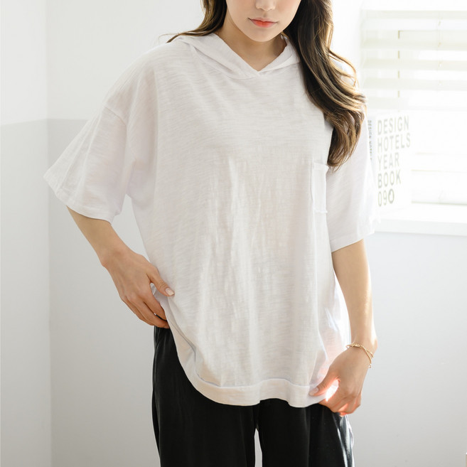 유니스 슬라브 반팔 후드 롱티