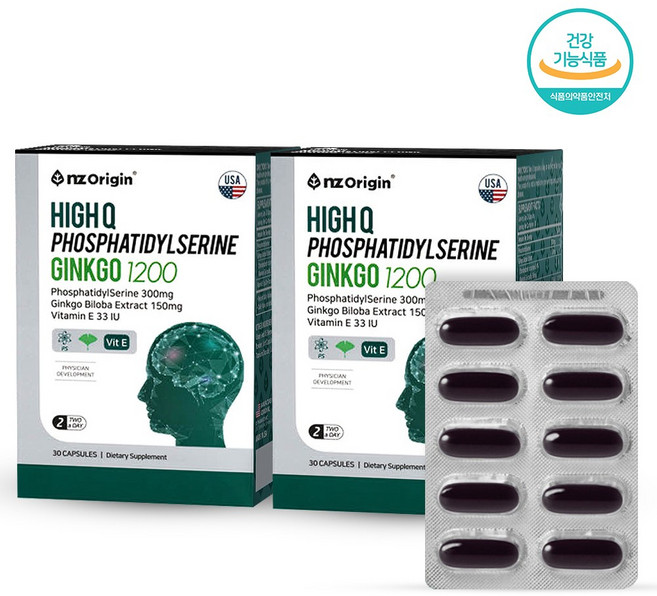 엔젯오리진 하이큐 포스파티딜세린 징코 1200, 30정, 2개