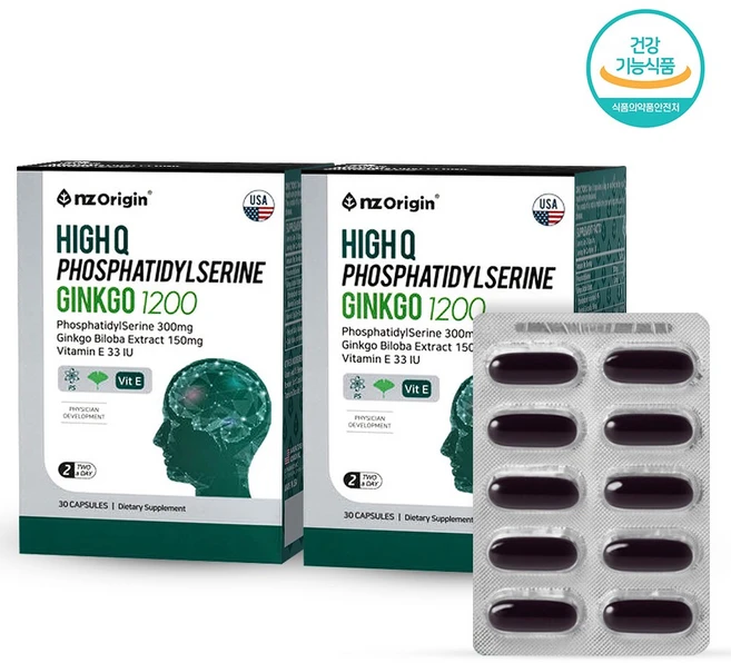 엔젯오리진 하이큐 포스파티딜세린 징코 1200, 30정, 2개 - 쿠팡