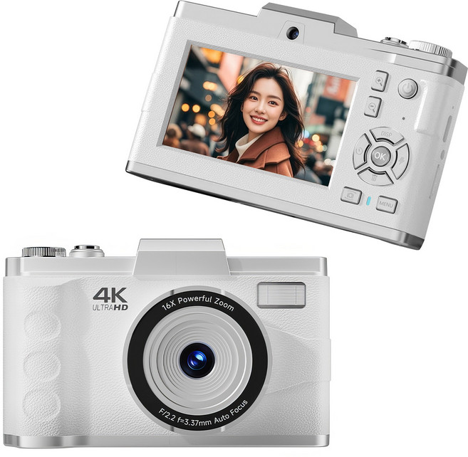 RUNHome 하이엔드 디지털 카메라 6400W 픽셀 여행용 인생+64G메모리카드, 화이트