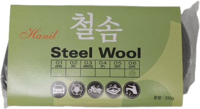 한일연마 철솜 스틸울 유막 제거 유리 세정 물때 녹 청소 세척 STEEL WOOL, 3호(MED/중간), 1개