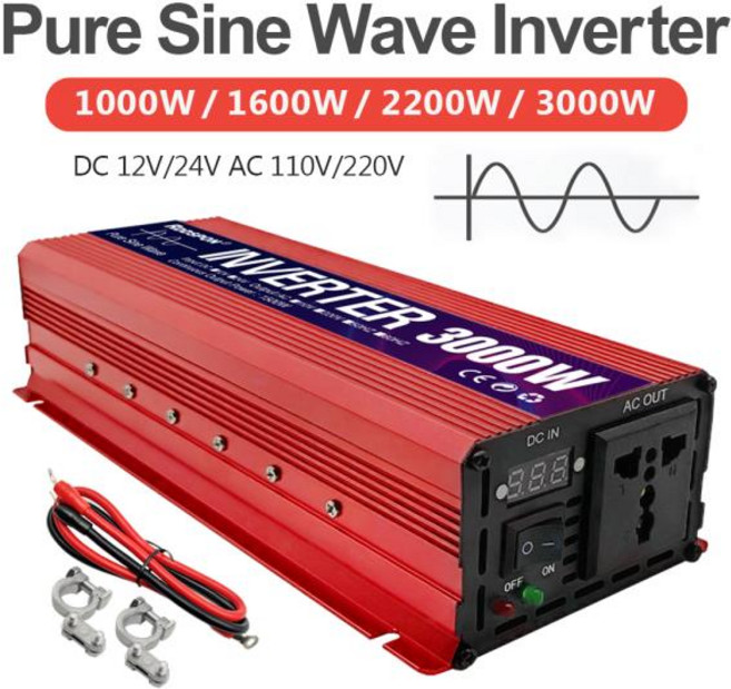 순수 사인파 인버터 3000W 2200W 1600W DC12V 24V AC110V 220V 50Hz 전압 변압기 태양 광 변환기 발전기, 24V 1000W 220V, 1개