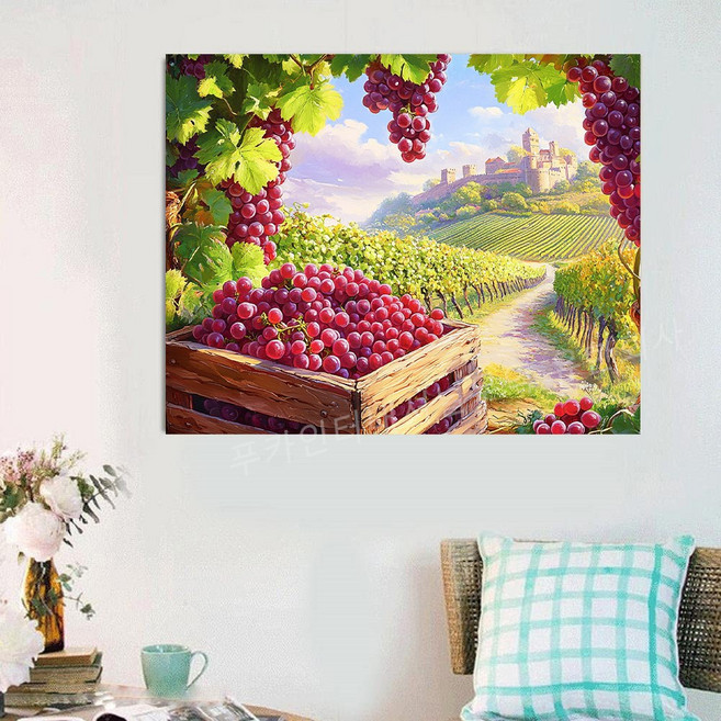 돈들어오는 생기 보석십자수 DIY세트 액자 캔버스형 풍수 그림 50X40cm 대형 와이드 돈벼락 재물복 주방 거실 현관 인테리어 장식품 재물운 개업 이사선물, 1개, PK-17 풍년 포도