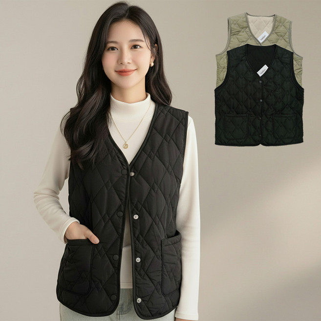 사라고 여성 누빔조끼 빅사이즈 퀼팅조끼 경량조끼
