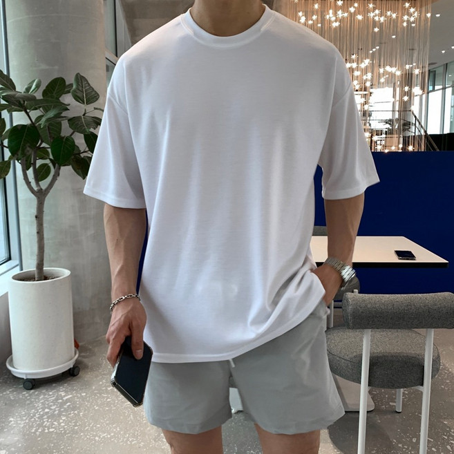 OPB 素色厚磅寬鬆落肩T恤, 白,M