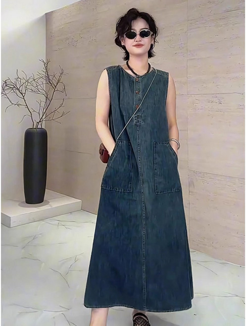 고급진 빈티지 패션 민소매 데님 원피스 롱기장 a라인 청치마 데일리룩