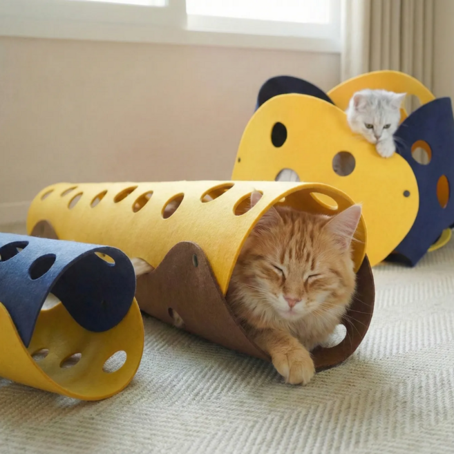 [1+1]리하펫 고양이 터널 숨숨집 놀이터 하우스, 블루+옐로우, 1개