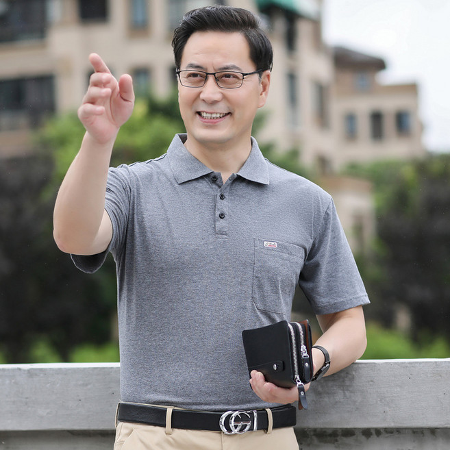 ANYOU 남성 여름 반팔 캐주얼 비즈니스 직장인 상무 반팔티