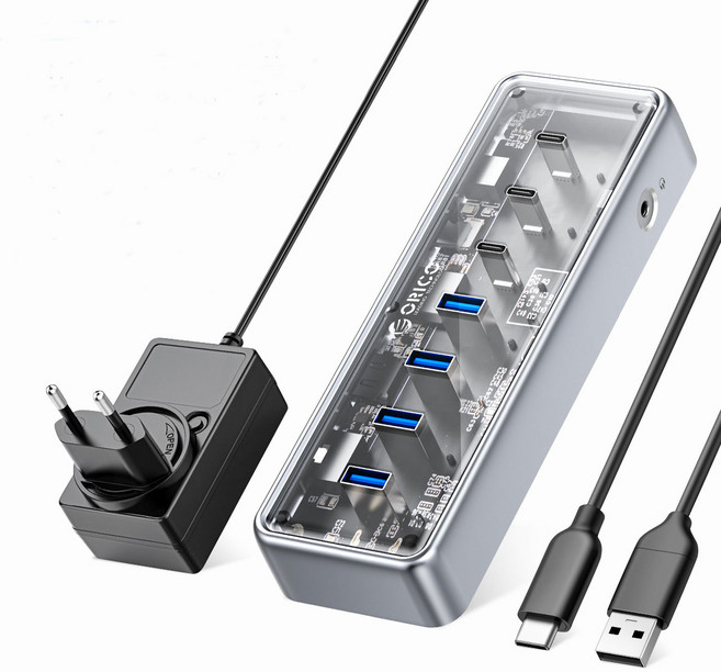 오리코 9 in 1 5Gbps RJ45 3.5mm 오디오 PD 충전 알루미늄 유전원 USB허브 도킹스테이션 OMJ-11P, 실버+투명, 6개