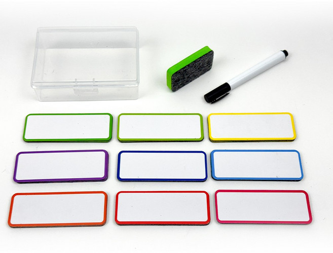 아모란나 리유저블 칠판 자석 네임스티커 마그네틱 썼다지웠다 마커펜 지우개 포함, 테두리 혼합컬러 54개