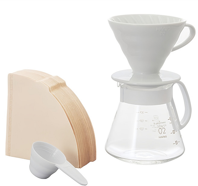 하리오 V60 세라믹 드립퍼 02 세트, 1세트, 세라믹드립퍼 + 유리서버 + 종이필터100p + 계량스푼