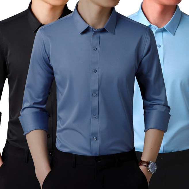 [1+1+1] 로로비 사계절 슬림핏 남자 긴팔 남방 셔츠 춘추 구김방지 오피스룩