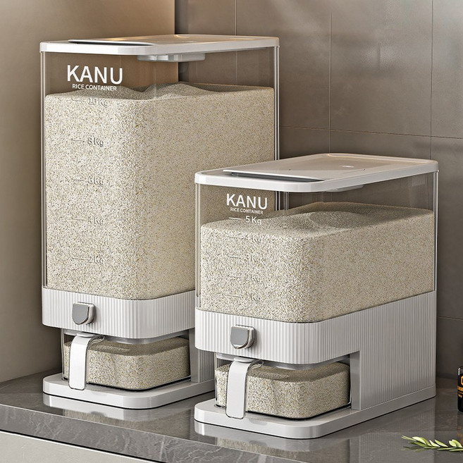 NIUFLY 원터치 밀폐 쌀통 계량 쌀보관함 방충 방습 쌀독 잡곡통 10kg 5kg, 화이트, 1개