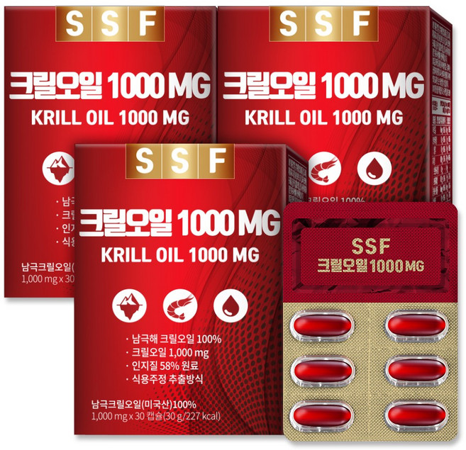 순수식품 크릴오일 1000mg 인지질58%, 30정, 3개