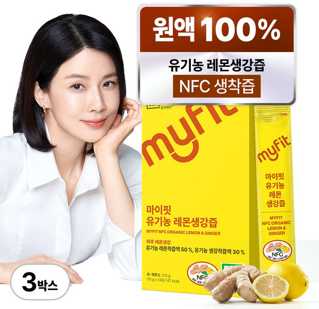 동국제약 마이핏 이보영 유기농 레몬생강즙 원액 100% NFC 착즙 스틱, 42개, 15g