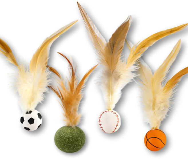 꼬미맘 고양이 장난감 공 깃털 탱탱볼, 4종(캣닢볼 포함), 1세트