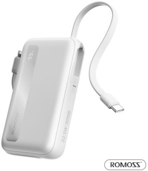 (로모스) 22.5W 듀얼 케이블 보조배터리 10000mAh 화이트 (PPR10), PPR10