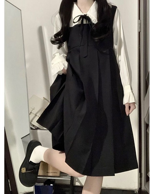 귀여운 세라복 스쿨룩 원피스 양산형 지뢰계 화이트셔츠(프리미엄 에디션)