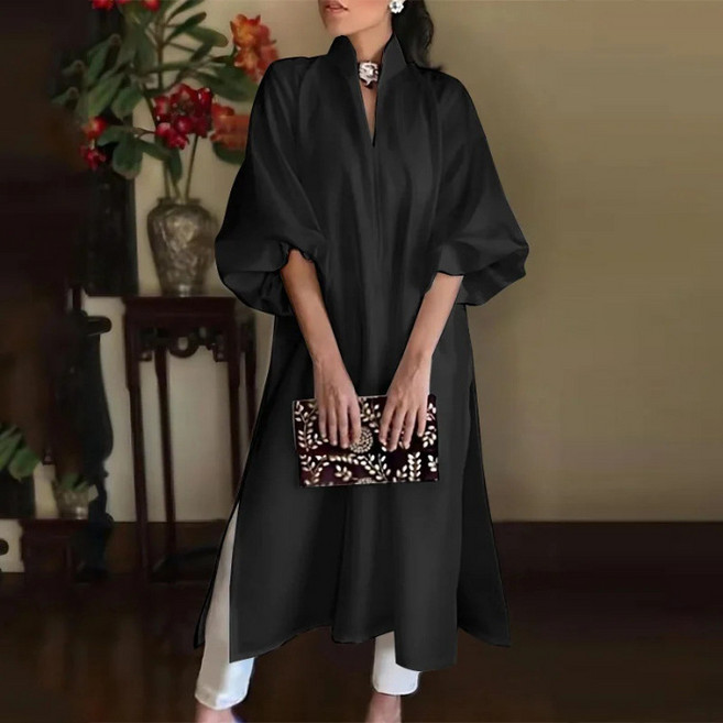 【胖MM顯瘦】連衣裙 大碼連衣裙 寬鬆連衣裙 純色連衣裙 外貿連衣裙 跨境爆款 高彈力舒適 遮肚顯瘦 胖妹妹時尚穿搭, 黑色