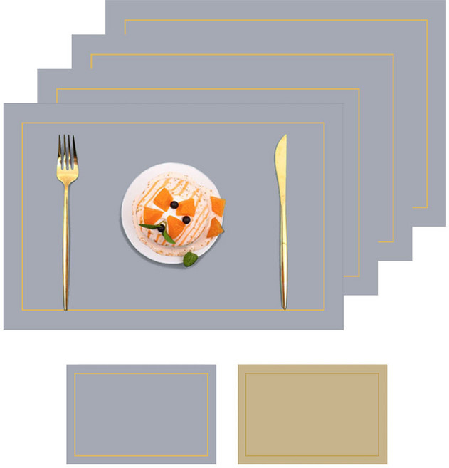 리몬 양면 방수 북유럽 가죽 사각 브런치 식탁 미끄럼방지 테이블매트 4p, 그레이골드, 4개, 43x30cm